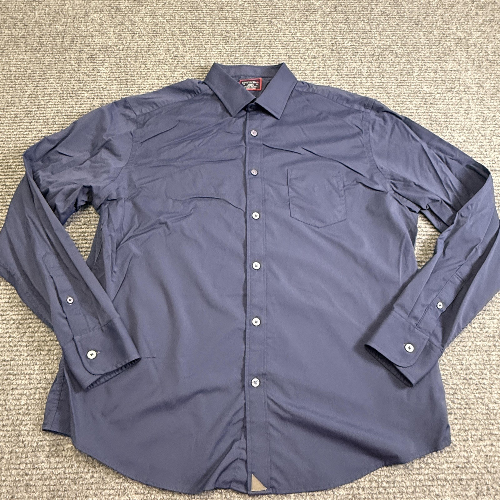 UNTUCKit Shirt Mens Large Blue Nylon Stretch Long Sleeve Button Up Relaxed Fit