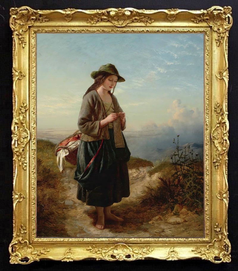 Hand Painted Girl Knitting On Hillside Oil Painting Classical Portrait Art Decor Hand Painted Girl Knitting On Hillside Oil Painting Classical Portrait Art Decor