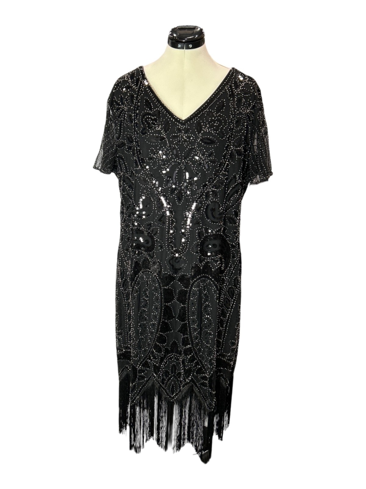 Fundaisy Women's Sequin Fringe Flapper Dress & Accessory Set 3XL Black Fundaisy Women's Sequin Fringe Flapper Dress & Accessory Set 3XL Black