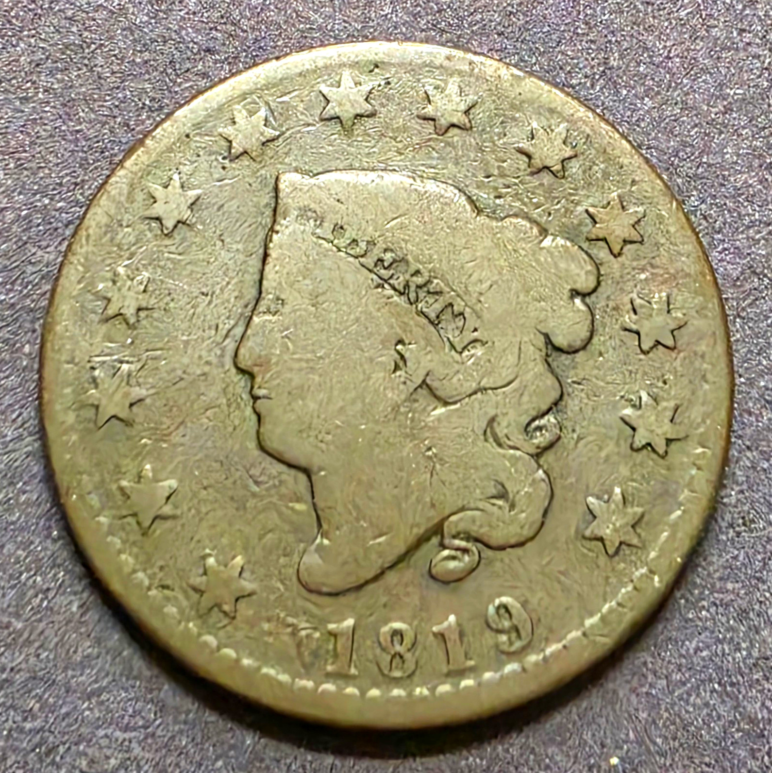 1819 Coronet Head Large Cent Copper Business Strike Philadelphia Small Date BN 1819 Coronet Head Large Cent Copper Business Strike Philadelphia Small Date BN