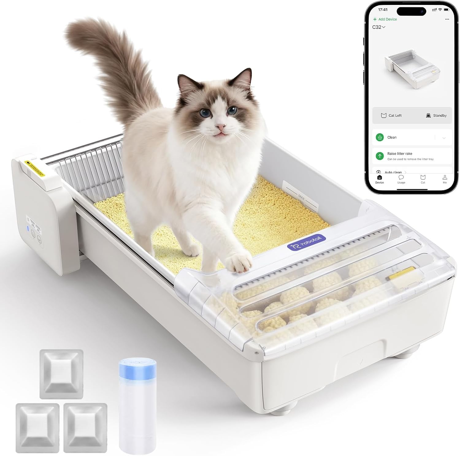 Robotail Open Top Automatic Litter Box Self Cleaning Cat Litter Box W/ Roomy