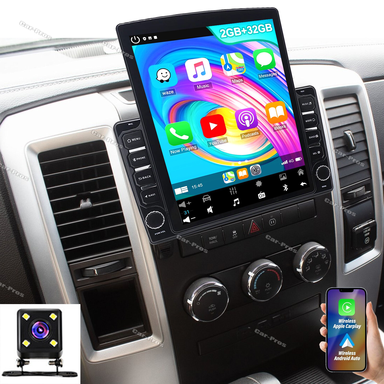 For 2009-2012 RAM 1500 2500 3500 Apple CarPlay Car Radio GPS Stereo Android 13