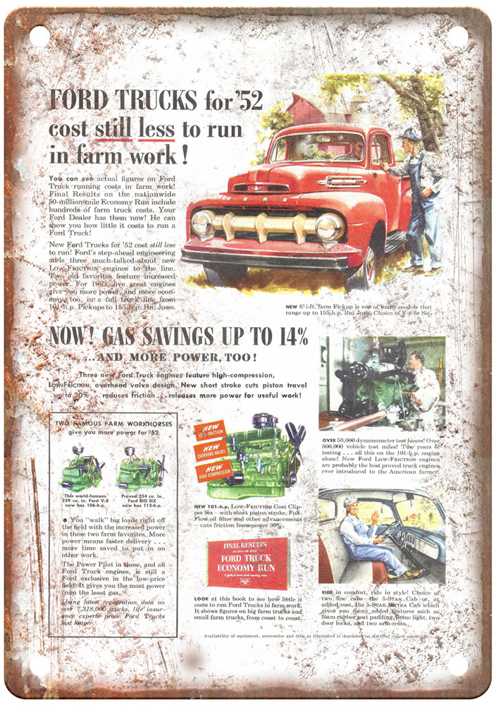 Vintage 1952 Ford F Ad Retro Look Metal Sign A6781