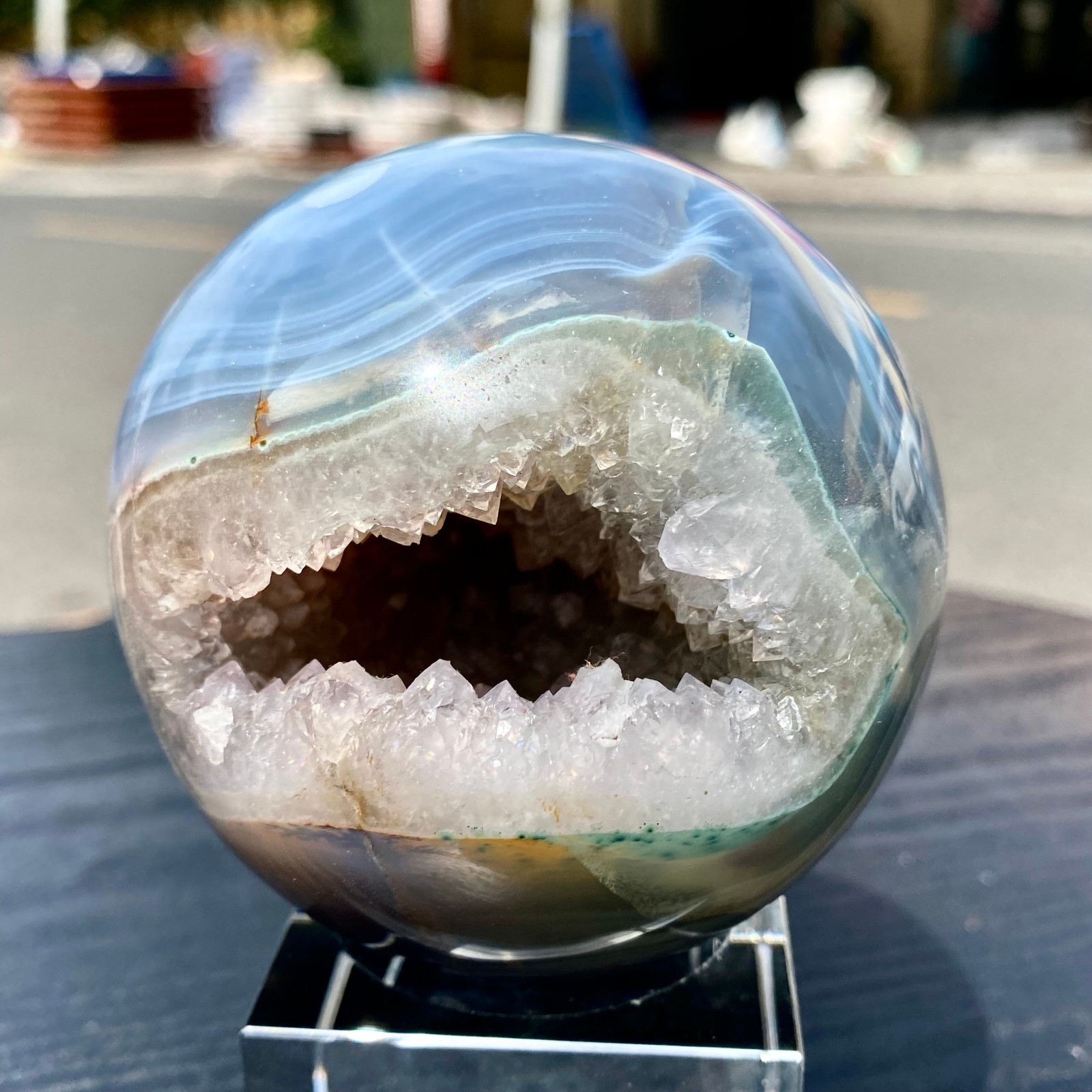 1.3LB Natural Open Smile Agate Amethyst Sphere Healing Wealth Collectible Cryst