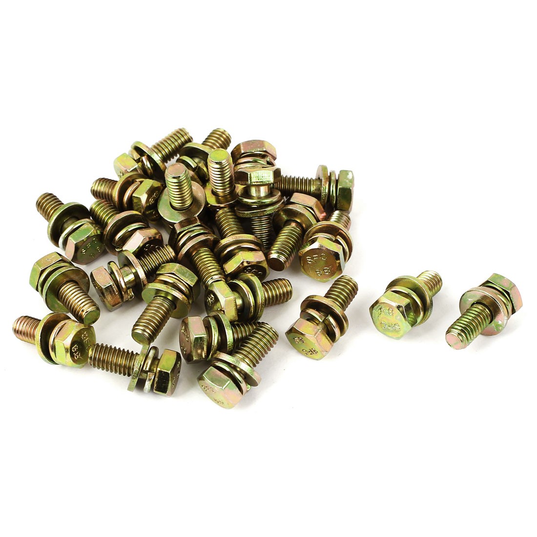 25pcs M6x16mm 8.8 Grade Yellow Zinc Plated Hex Head Bolt Washer)