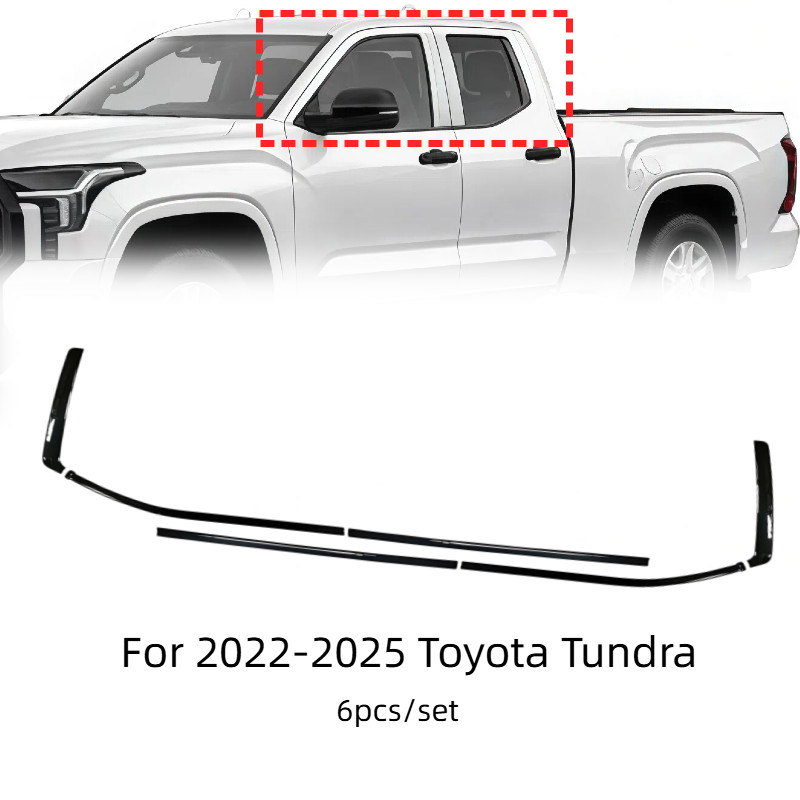 6Pcs Glossy Black Window Trim Cover For 2022-2025 Toyota Tundra Exterior Decor