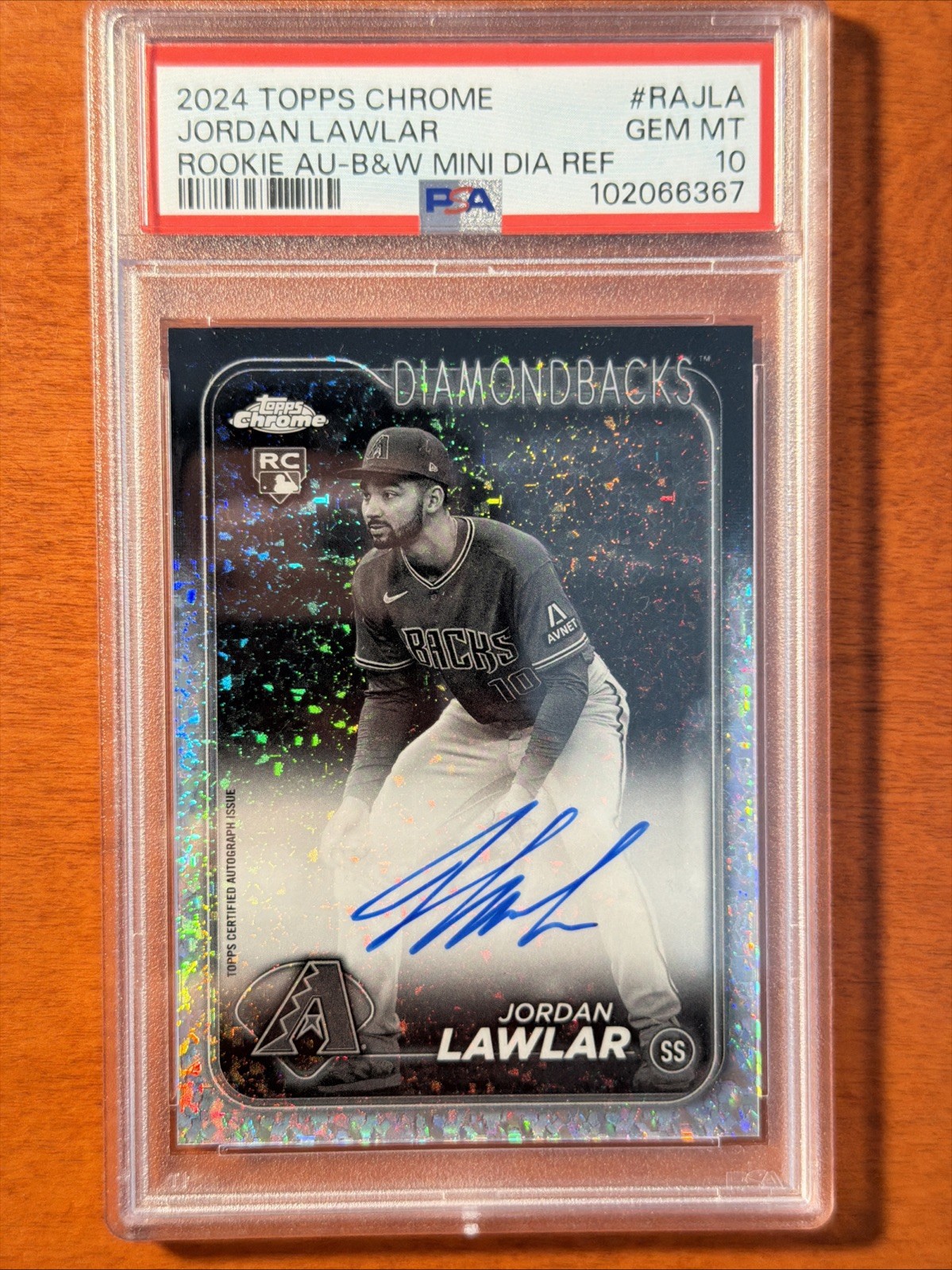 2024 Topps Chrome Jordan Lawlar Black White Mini Diamond Auto RC PSA 10