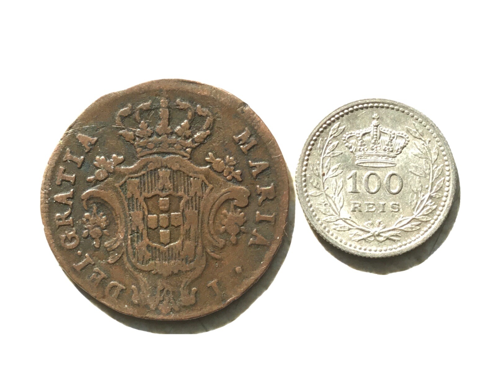 SILVER COIN RARE 1797 Portugal 5 Réis D. Maria I & Silver 100 R 1910 lot SILVER COIN RARE 1797 Portugal 5 Réis D. Maria I & Silver 100 R 1910 lot