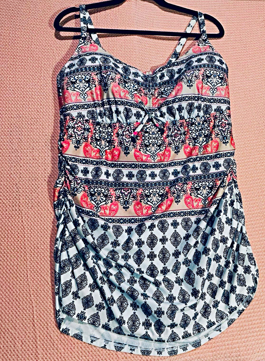 BECCA by Rebecca Virtue One Piece Swimsuit Black White Pink Paisley Wide Straps