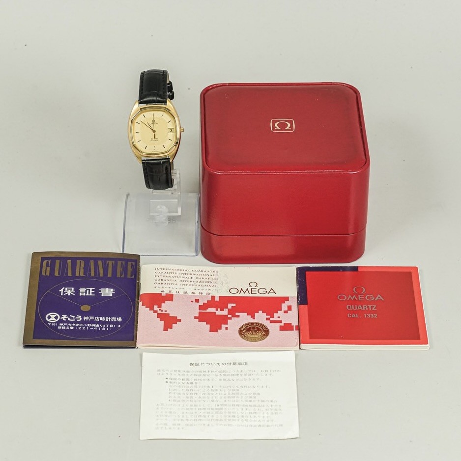 Full Set *MINT* Vintage 1980 OMEGA De Ville Cal.1332 Quartz Date Gold 34mm Men\'s