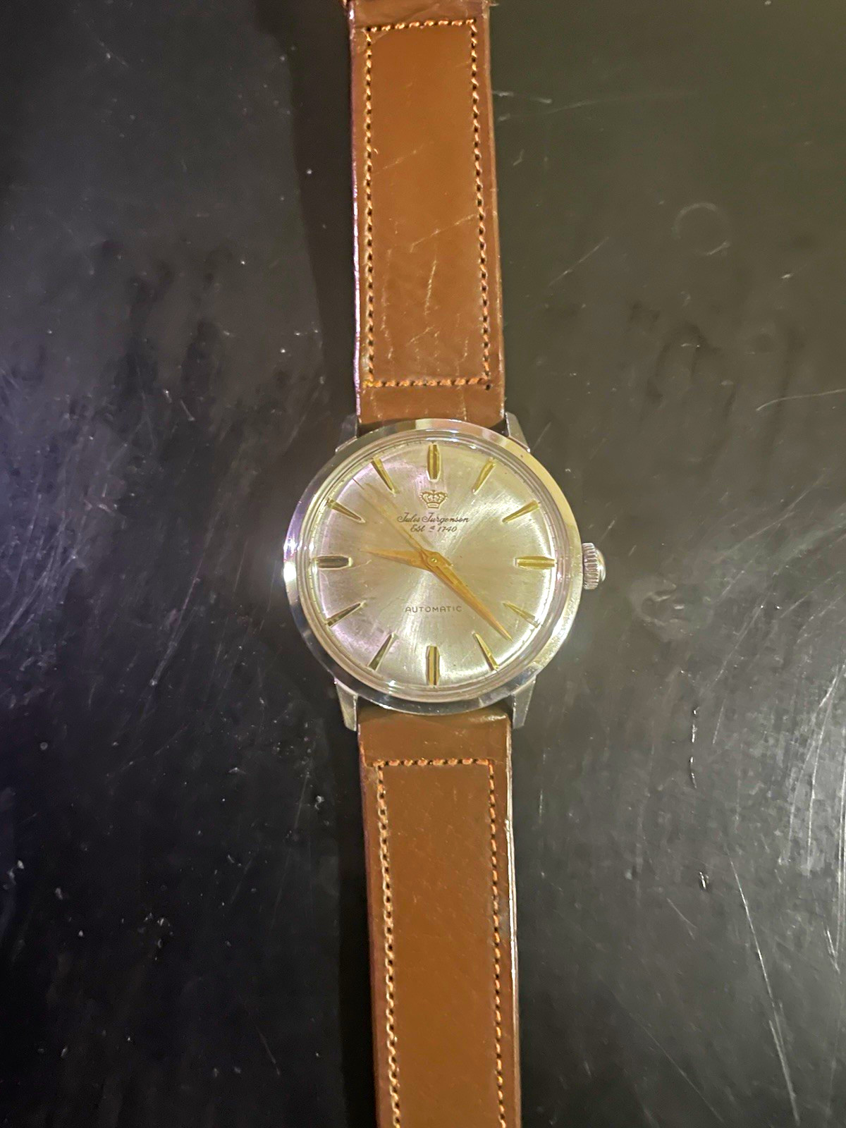 Vintage Jules Jurgensen Automatic Watch, Swiss, 34mm,  Brown Leather Strap