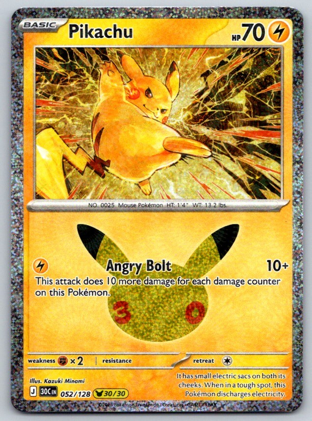 Pikachu Holo ME: 30th Celebration 052/128 Pokemon Card NM