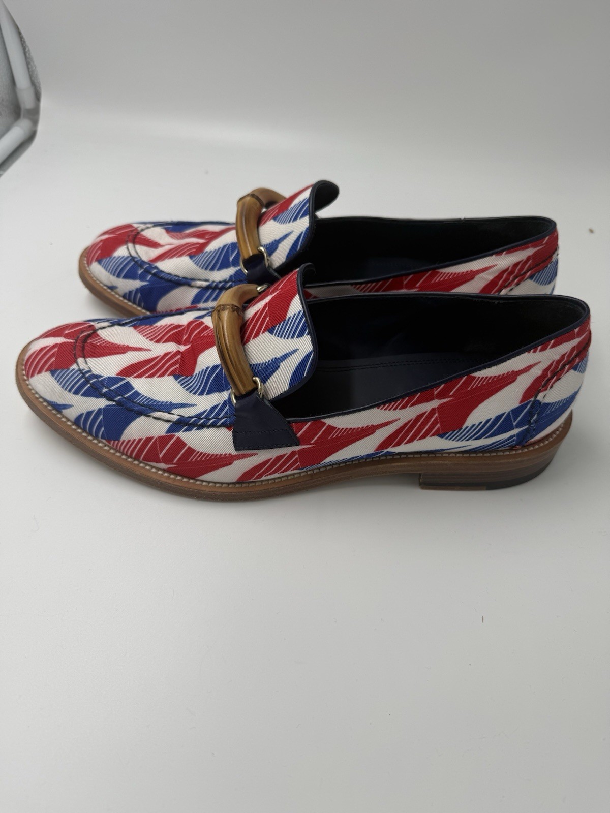 Casablanca Aviator Houndstooth Envelope Loafers Red Blue Canvas Shoes M Size 42