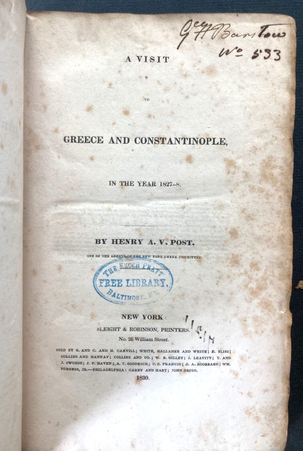 1830 POST Greece Constantinople Greek War Independence 1st Ed RARE Americana