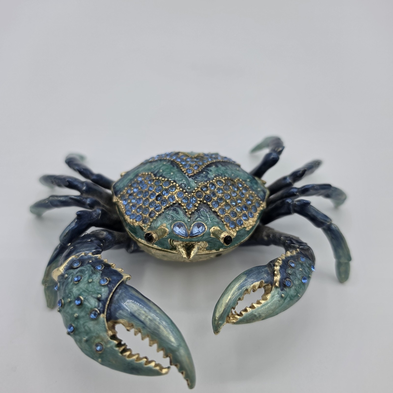 JERE Bejeweled Enamel Chesapeake Blue Crab Magnetic Trinket Box Luxury Giftware 