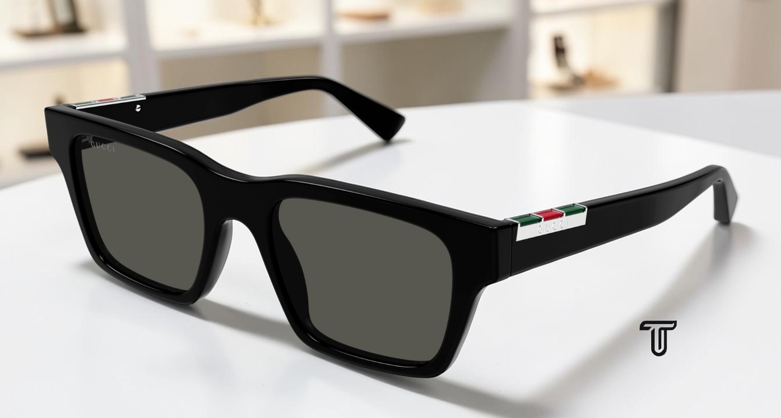 GUCCI GG1889S 001 Black Black Grey 51 mm Rectangular Squared Men\'s Sunglasses