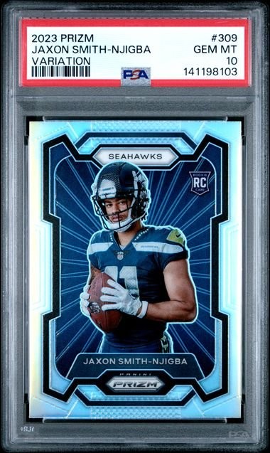 Graded 2023 Panini Prizm Jaxon Smith-Njigba #309 Variation RC Card PSA 10 Graded 2023 Panini Prizm Jaxon Smith-Njigba #309 Variation RC Card PSA 10