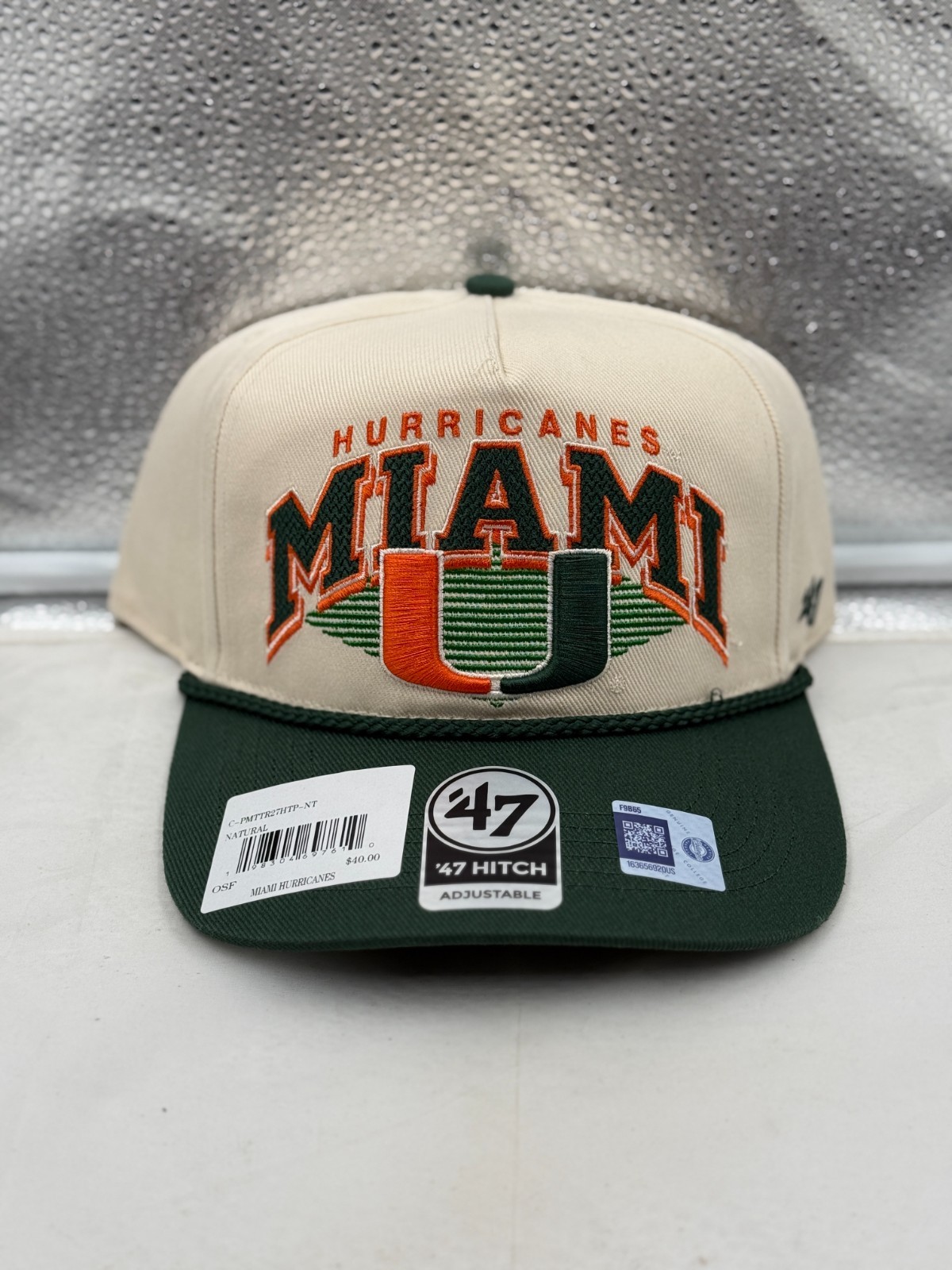 Miami Hurricanes NCAA '47 Brand Natural TT Hitch Rope Adjustable Snapback Hat Miami Hurricanes NCAA '47 Brand Natural TT Hitch Rope Adjustable Snapback Hat