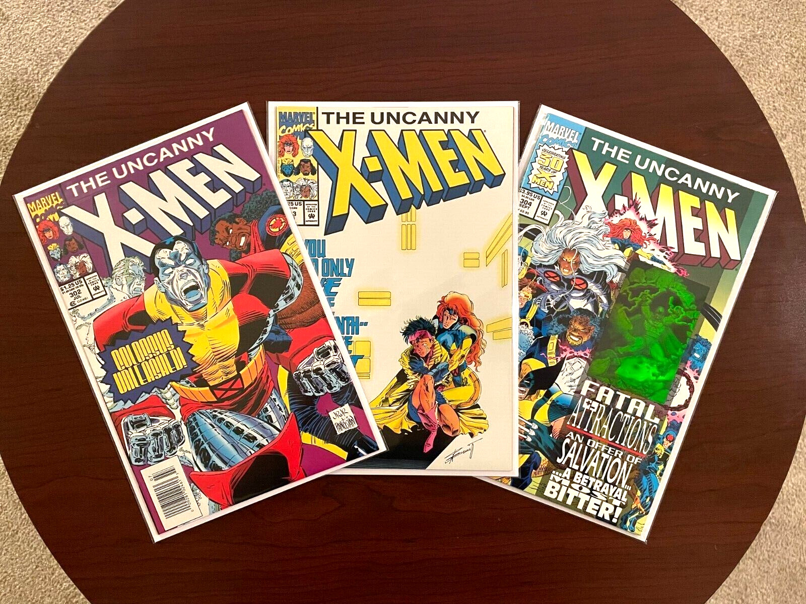 (lot of 3 comics) Uncanny X-Men #302 #303 #304 (Marvel 1991-92) Hologram 9.4 NM