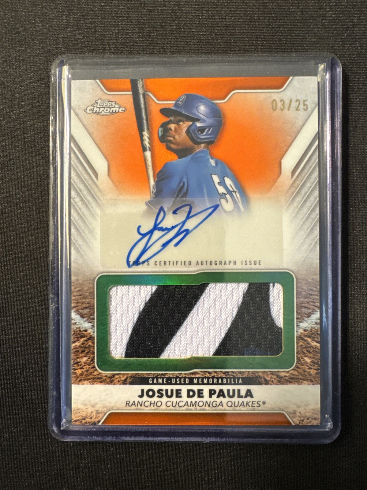 2025 Topps Pro Debut Josue De Paula Jumbo Relic Auto Orange Refractor /25 Dodger