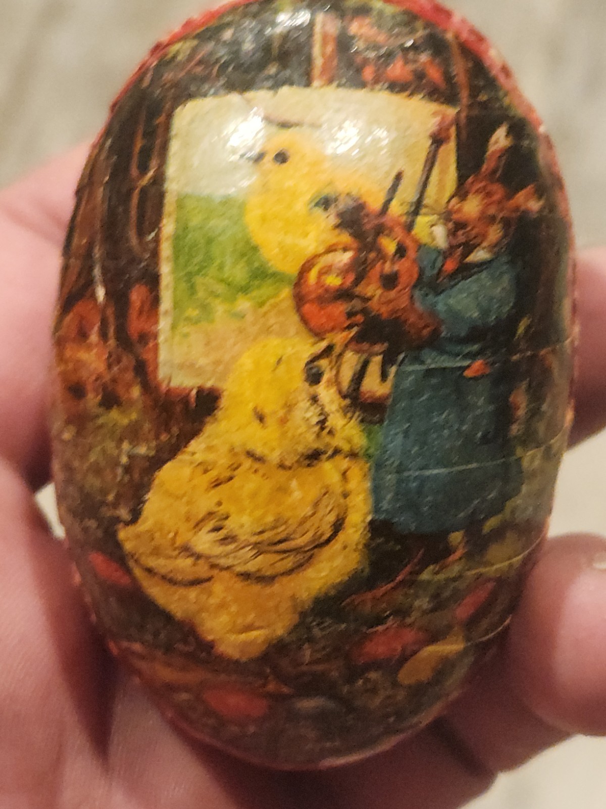 Antique Lithographed large Easter Egg German Candy Container Antique Lithographed large Easter Egg German Candy Container