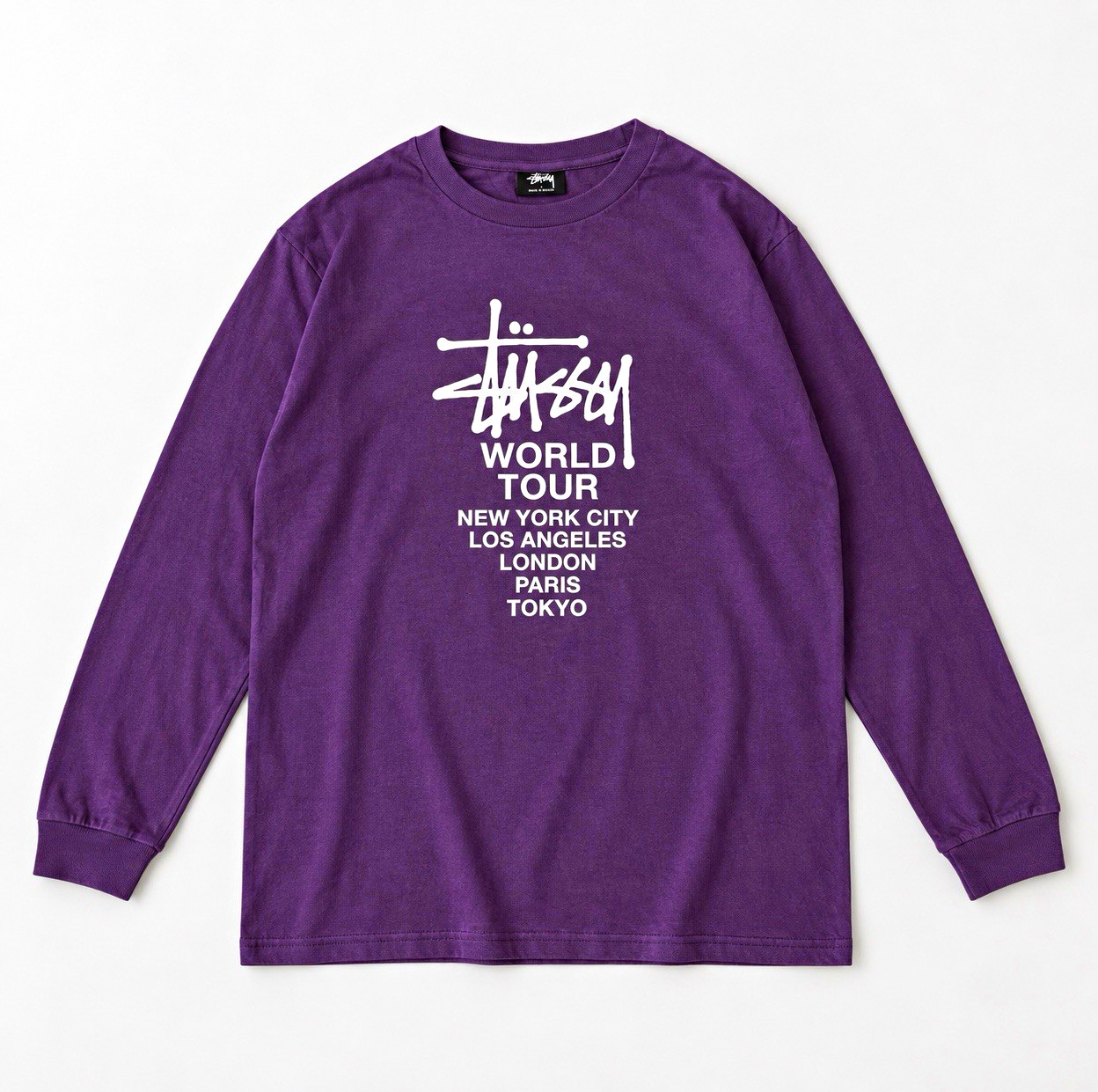 🦄Stüssy AU World Tour Long Sleeve Tee Purple Size 6 Unisex, Men’s M/L NEW 