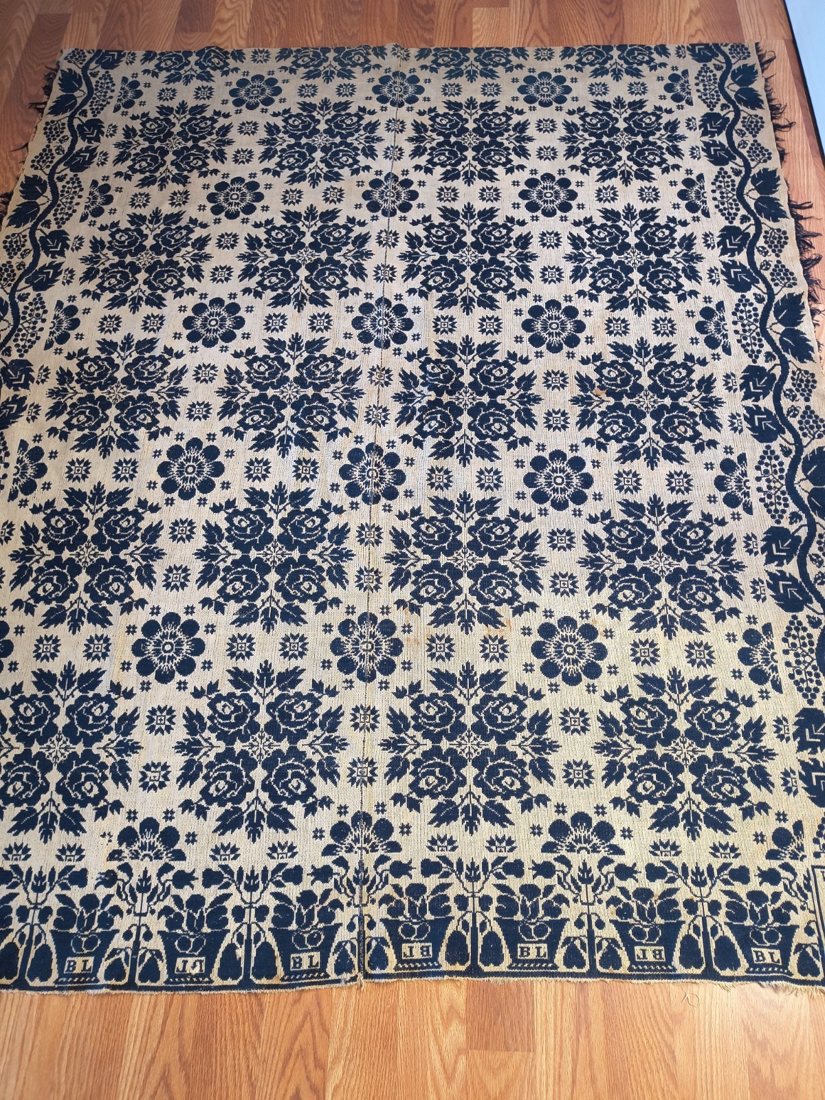 Antique 1843 Benjamin Lichty Ohio Jacquard Coverlet BL Flowerpot Urn 86 X 69 Antique 1843 Benjamin Lichty Ohio Jacquard Coverlet BL Flowerpot Urn 86 X 69