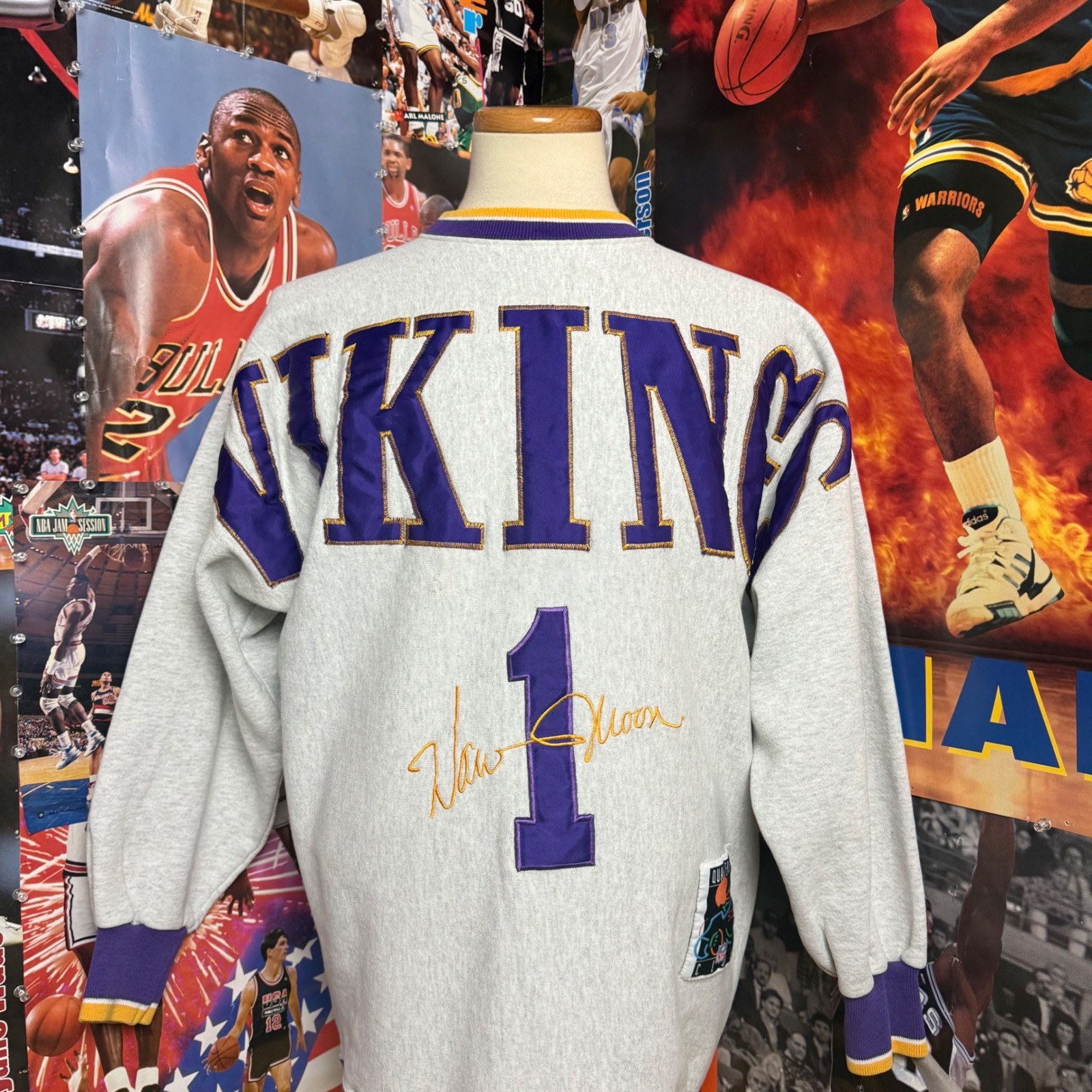 Vintage 90s Minnesota Vikings Warren Moon Spellout Legends NFL Sweatshirt Sz XXL
