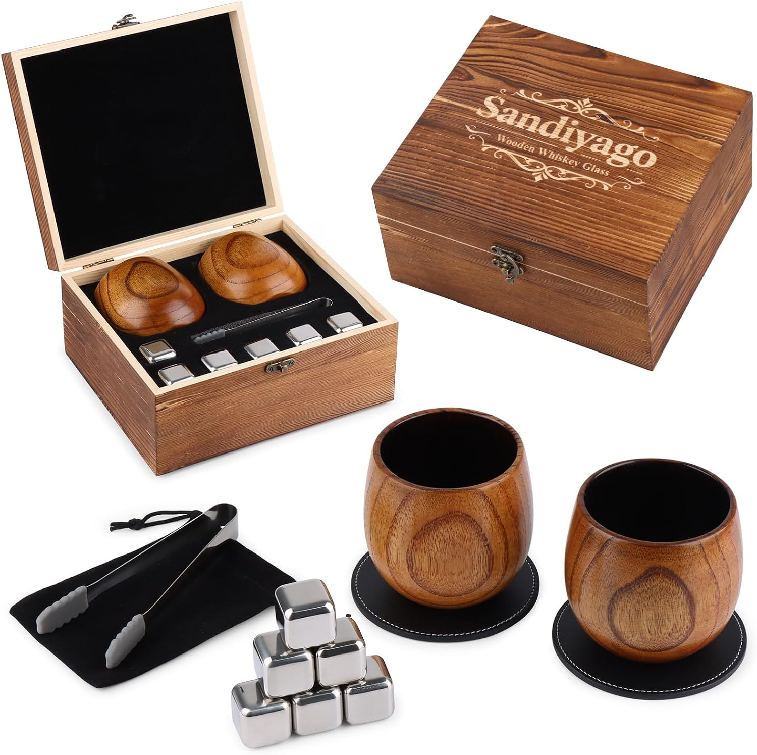 Charred Wooden Bourbon Drinking Cup Set,Oak and Smoke Whiskey Cup,Wooden Old