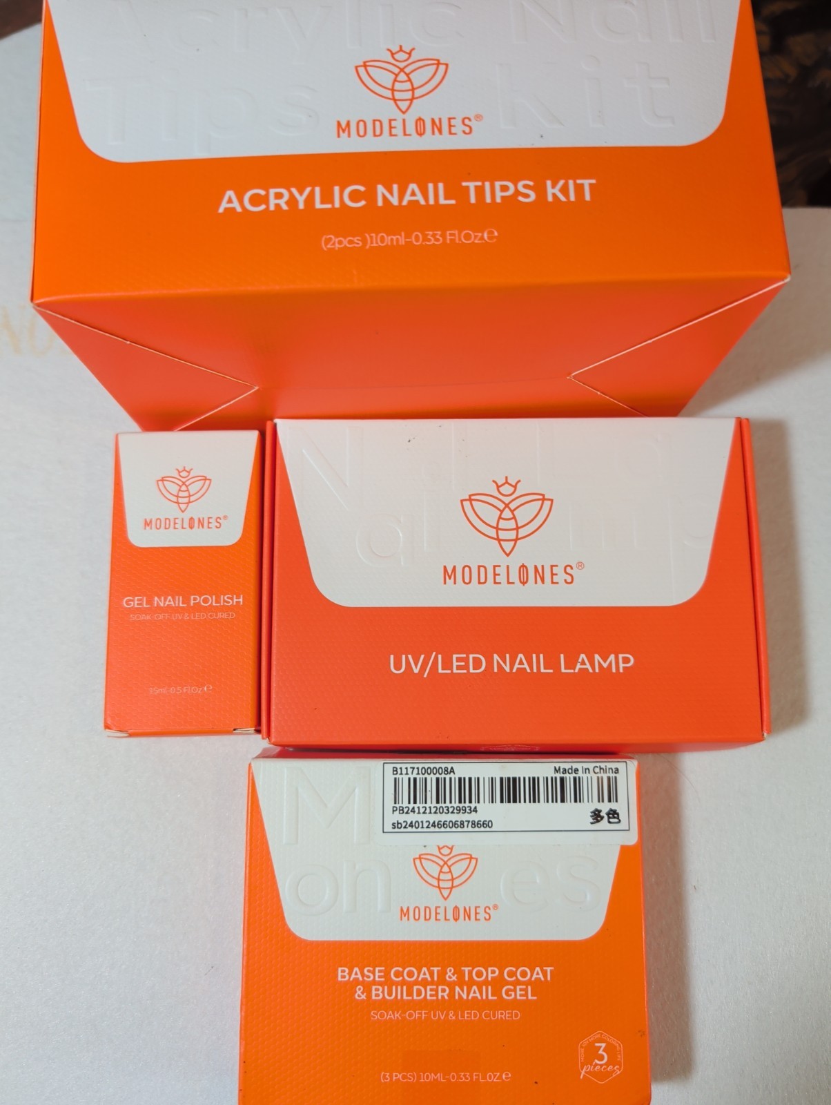 Modelones All-In-One Gel Nail Starter Kit w/ UV LED Lamp Black Polish NEW