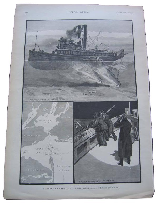 1885 MAP OF NEW YORK HARBOR OSCEOLA SHIP STATEN ISLAND NEW JERSEY BROOKLYN PRINT