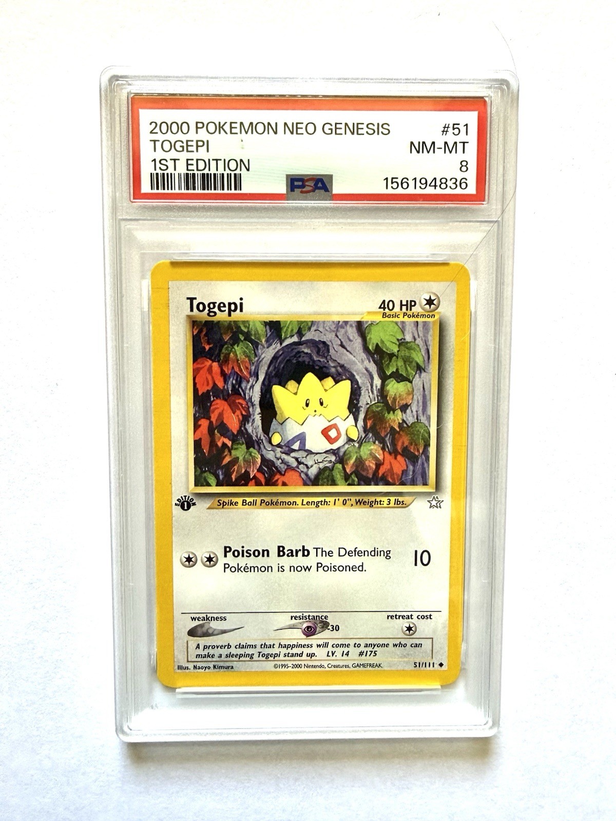 PSA Graded VINTAGE 2000 POKEMON CARD NEO GENESIS 1ST EDITION #51 TOGEPI