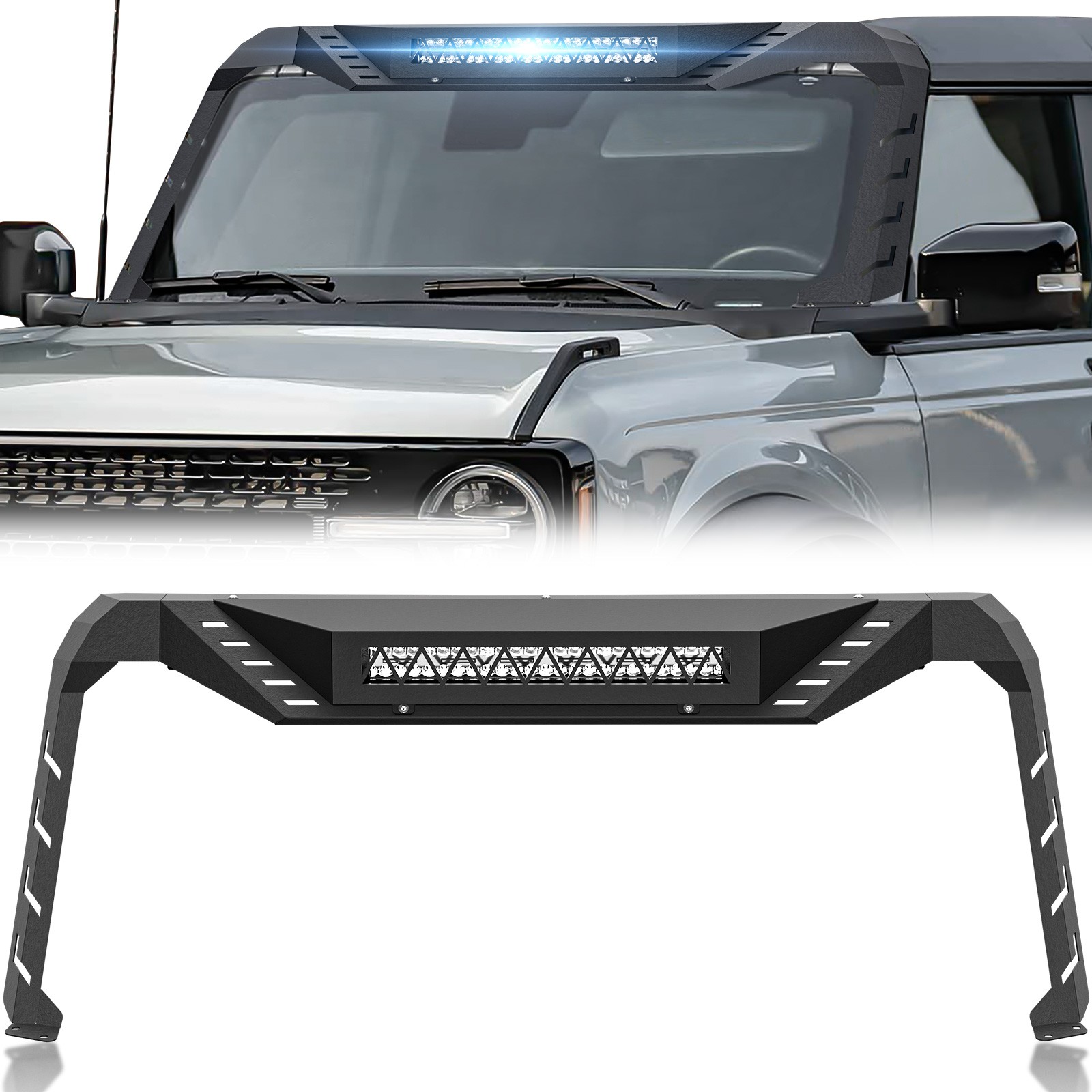 Front Steel Windshield Frame Cover For 2021-2026 Ford Bronco 2/4 Doors, Bolt On
