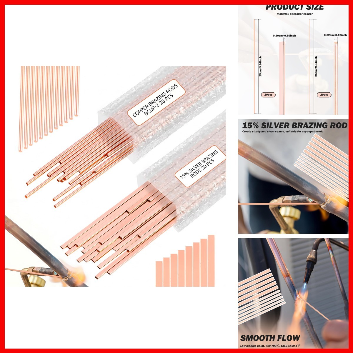 HGQiviut 40 Sticks 15% Silver Brazing Rods AWS BCuP-5 15% Silver Solder Phos HGQiviut 40 Sticks 15% Silver Brazing Rods AWS BCuP-5 15% Silver Solder Phos