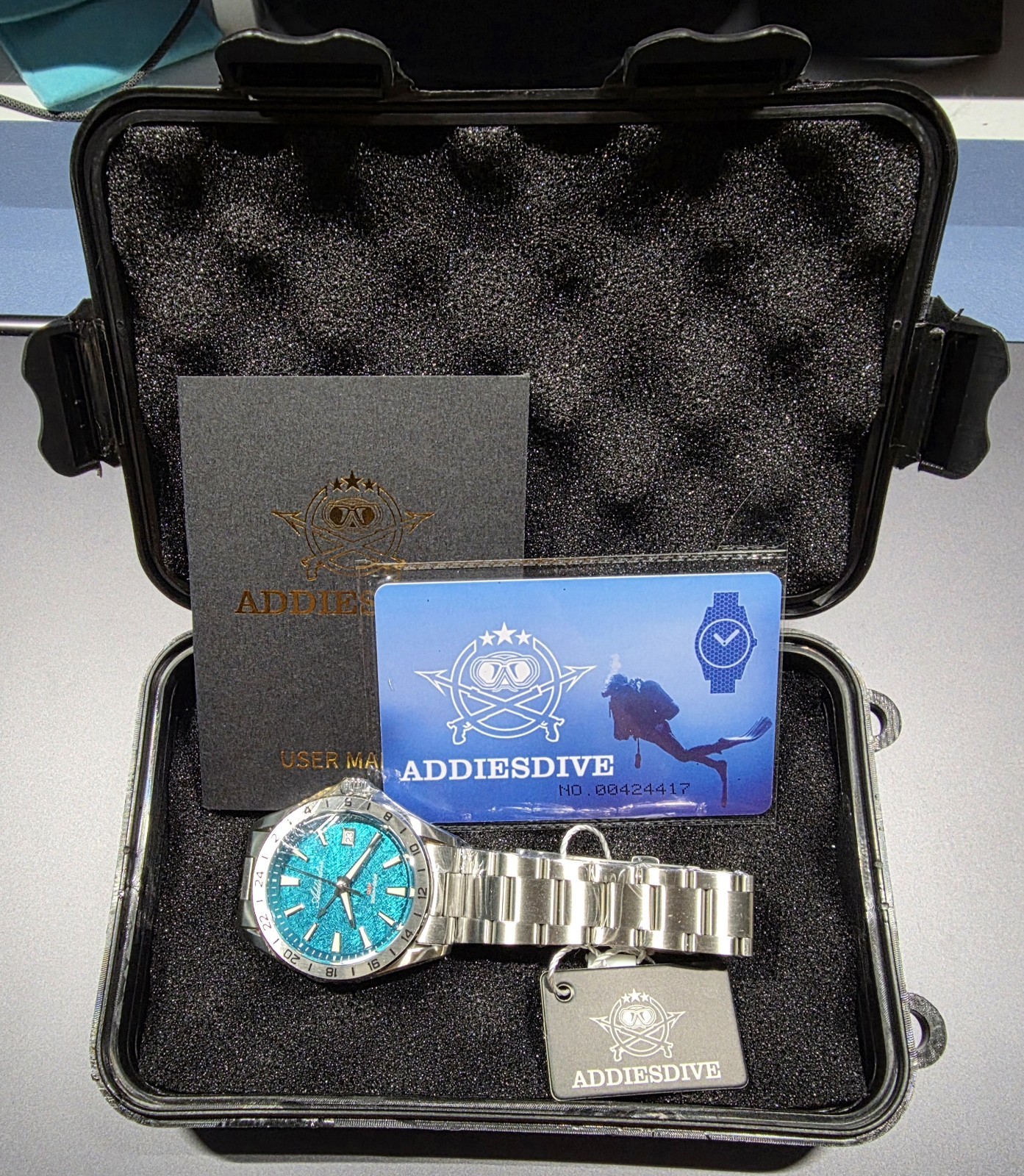 ADDIESDIVE AD2548 GMT Dive Watch Swiss Ronda 515-24H Quartz 200M Blue Wave 38mm