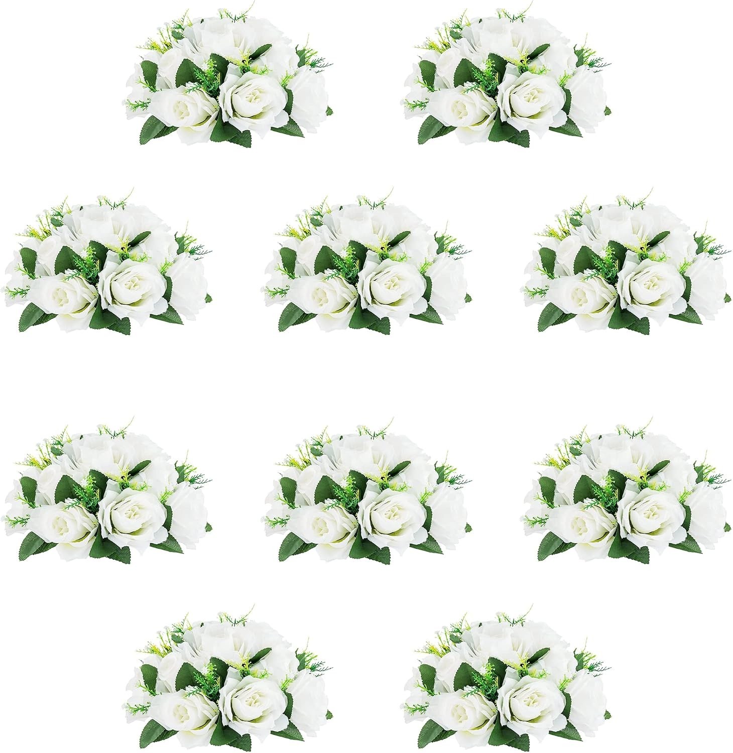 10Pcs Artificial Rose Balls for Centerpieces (White) | 15 Flower Heads, Plastic 10Pcs Artificial Rose Balls for Centerpieces (White) | 15 Flower Heads, Plastic