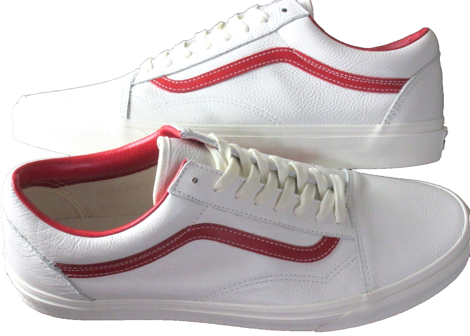 Vans Men\'s Old Skool Vintage Leather Blanc De Blanc White Red Shoes Size 9 NIB