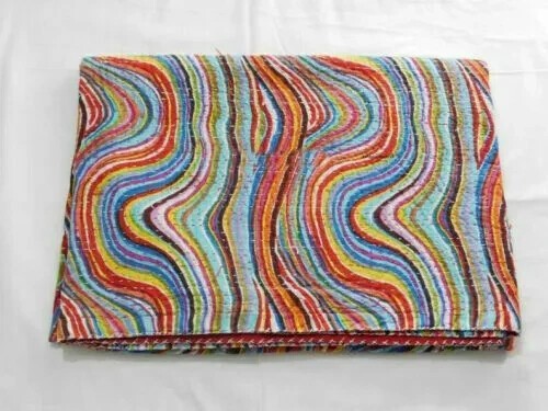 Indian Handmade Vintage Throw Blanket Bedspread Double Cotton  (Queen) 90X108