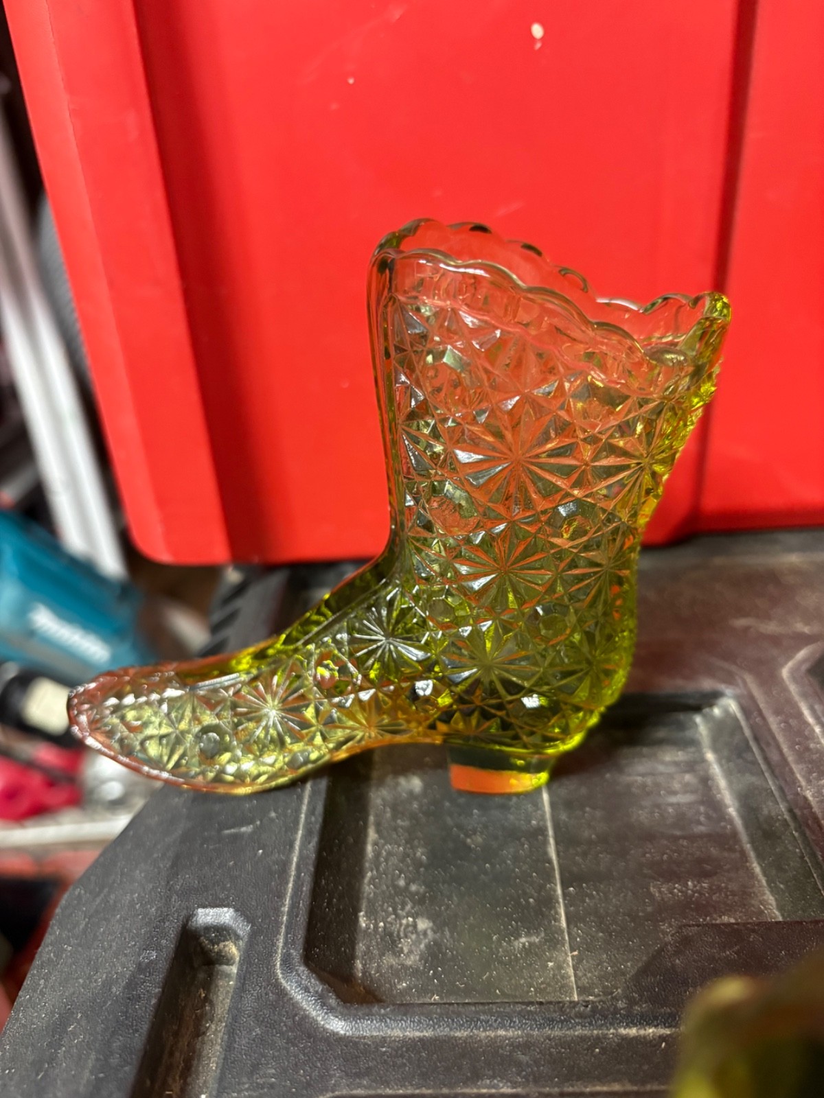 Fenton Uranium Glass Lime Cowboy Boot Fenton Uranium Glass Lime Cowboy Boot