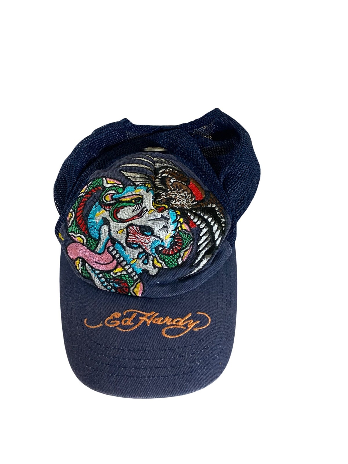 Ed Hardy Men\'s Embroidered Battle Skull Leopard Trucker Hat Snapback - OS Ed Hardy Men\'s Embroidered Battle Skull Leopard Trucker Hat Snapback - OS