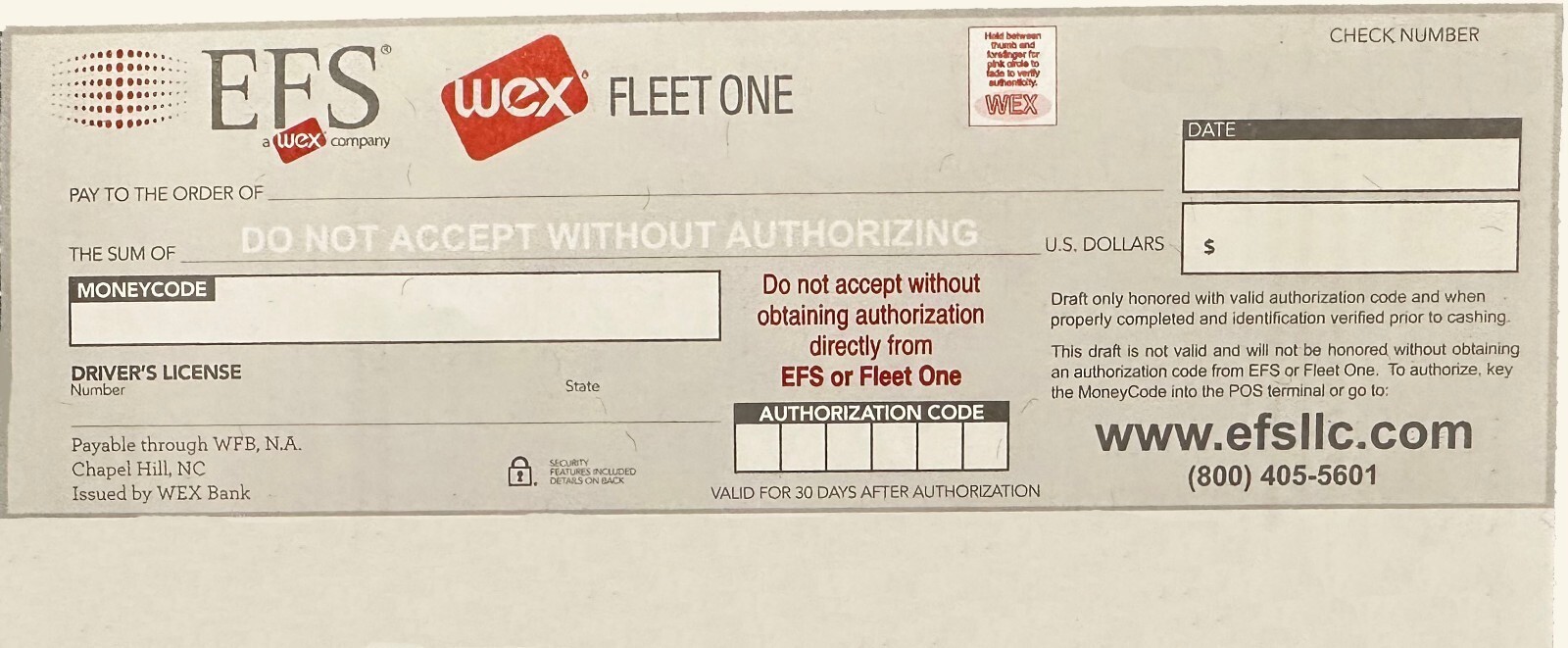 BLANK Electronic Fund Source (EFS) Checks - 10/20/40 Pack  *FREE SHIPPING*
