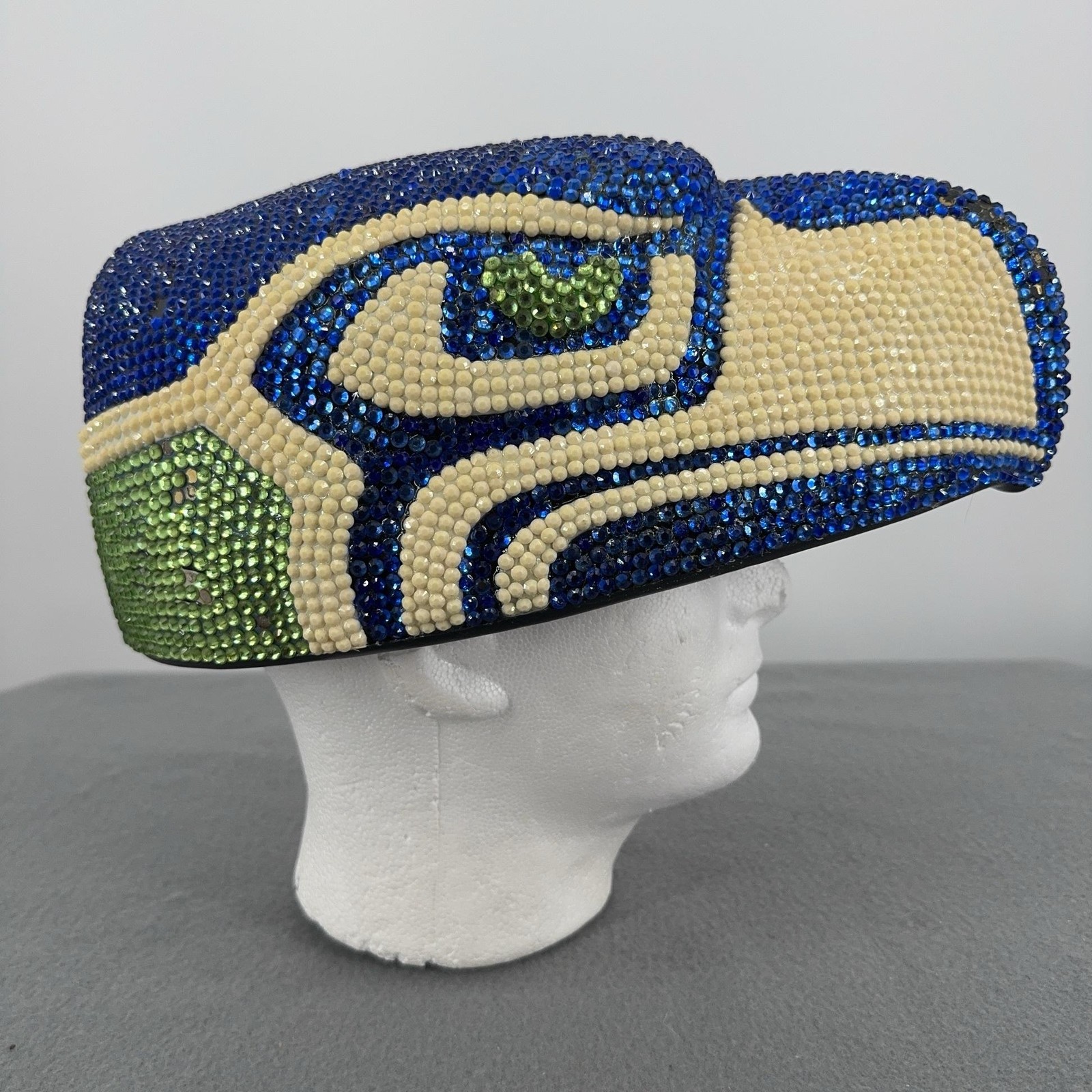 Vintage 2002 Seattle Seahawks Foamheads Foam Head Hat NFL Mascot Rare Rhinestone
