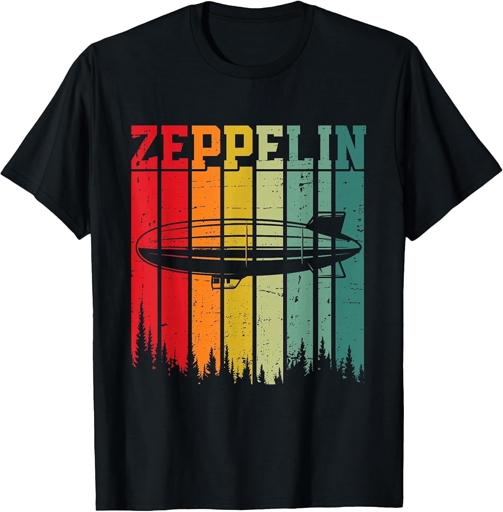 Zeppelin Airship Retro Vintage Sunset Aviation Printed T-Shirt