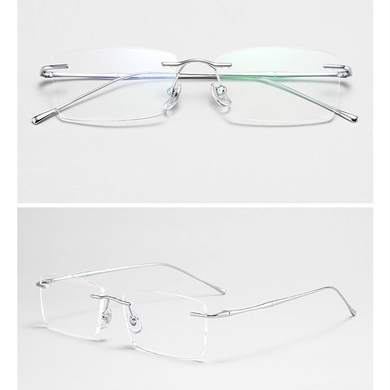 Rimless Ultralight Titanium Silver Eyeglasses Frames For Men Glasses 55 16-145mm