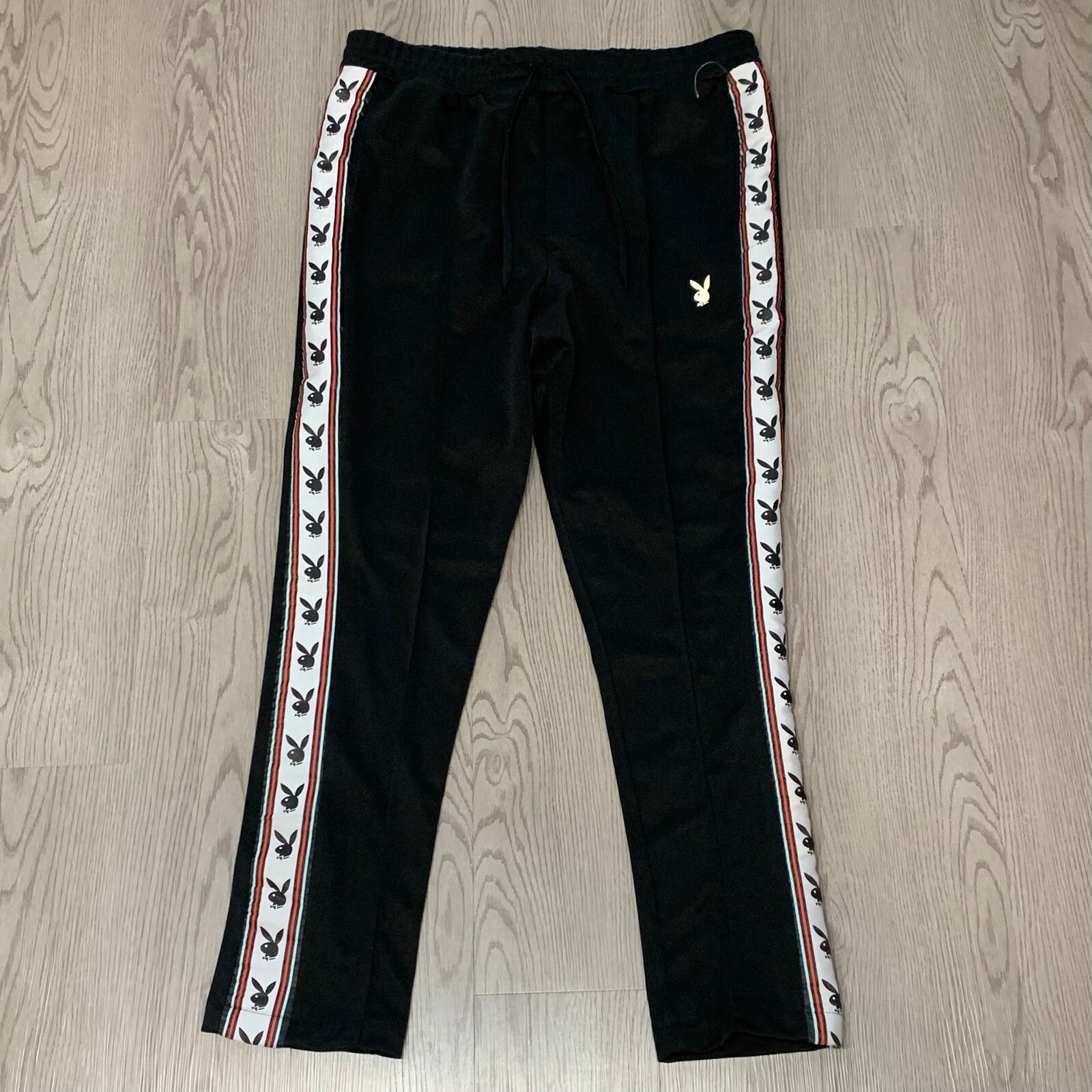 NWOT Playboy x Pacsun Black Side Striped Track Pants Tapered Small Streetwear NWOT Playboy x Pacsun Black Side Striped Track Pants Tapered Small Streetwear