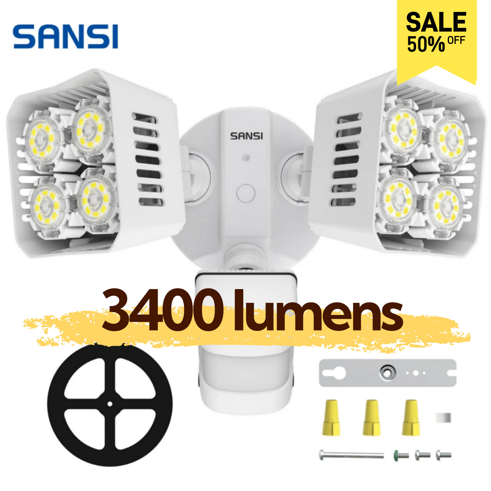 SANSI 3400lm LED Floodlights Motion Sensor Light 30W Outdoor IP65 Security Lamp