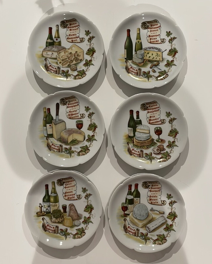Vintage ROCHARD LIMOGUE French Wine & Cheese Horderve Plates-SET 12 pcs Vintage ROCHARD LIMOGUE French Wine & Cheese Horderve Plates-SET 12 pcs