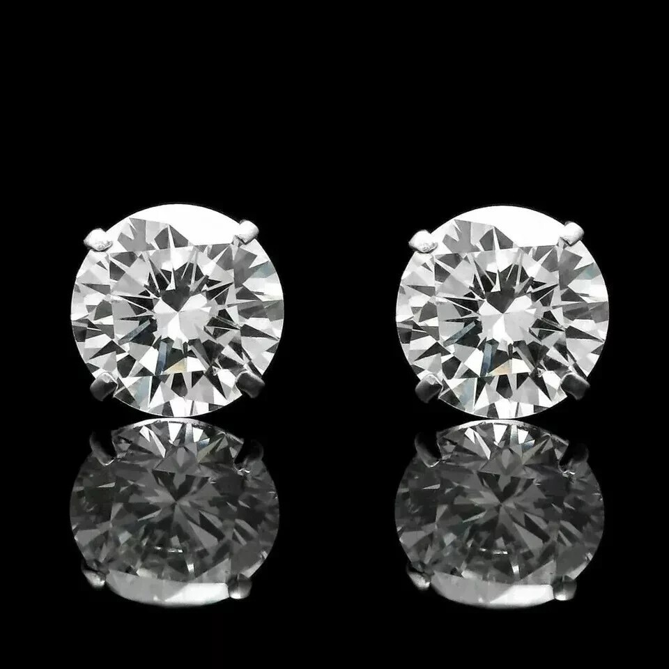 Solitaire Earrings 1.50Ct Round Cut Lab Created Diamond 14K White Gold Plated