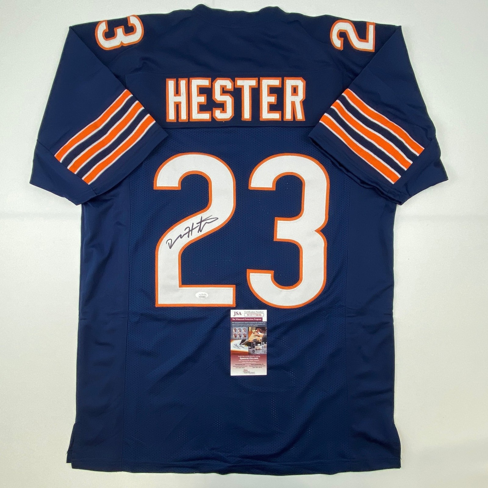 Autographed/Signed Devin Hester Chicago Blue Football Jersey JSA COA Auto Autographed/Signed Devin Hester Chicago Blue Football Jersey JSA COA Auto