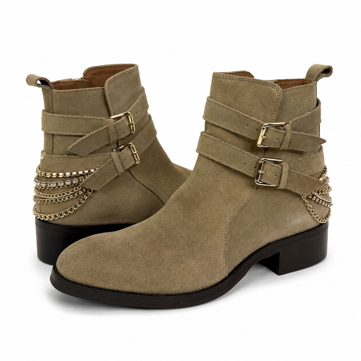 Aldo x Jordan Fisher Kairi Mens Tan Suede Chain Rhinestone Buckle Boots 10.5 NEW